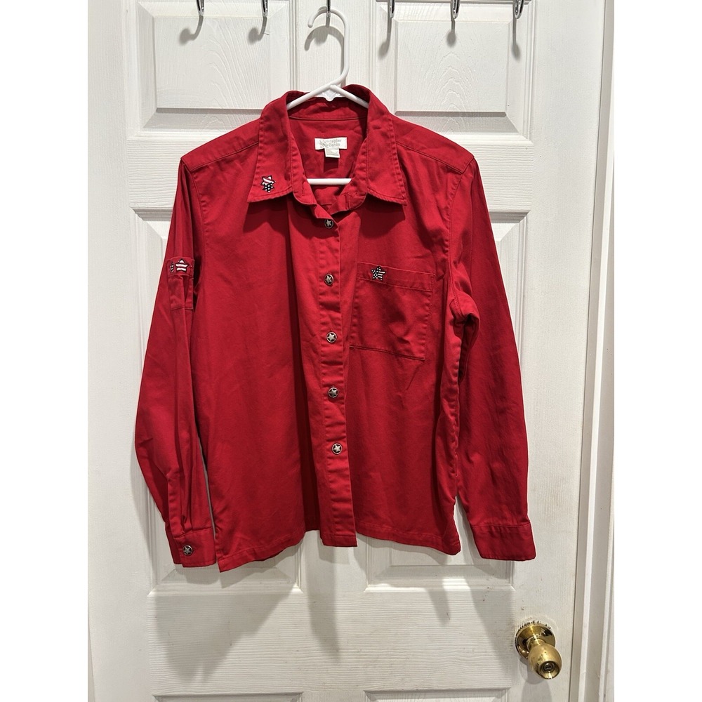 Christopher & Banks‎ Red Patriotic Star Button Down Shirt Womens L Vintage USA